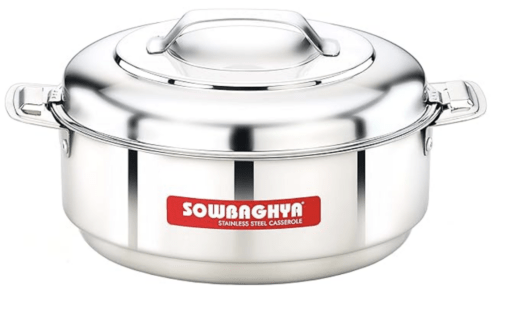 SOWBAGHYA Stainless Steel Casserole - 2500 ml, Silver Stainless Steel Solid Casserole | Hot Pot for Meal chapati Curry roti | Dishwasher Safe | Keeps Food Hot & Cold for Long Hours, Food Grade